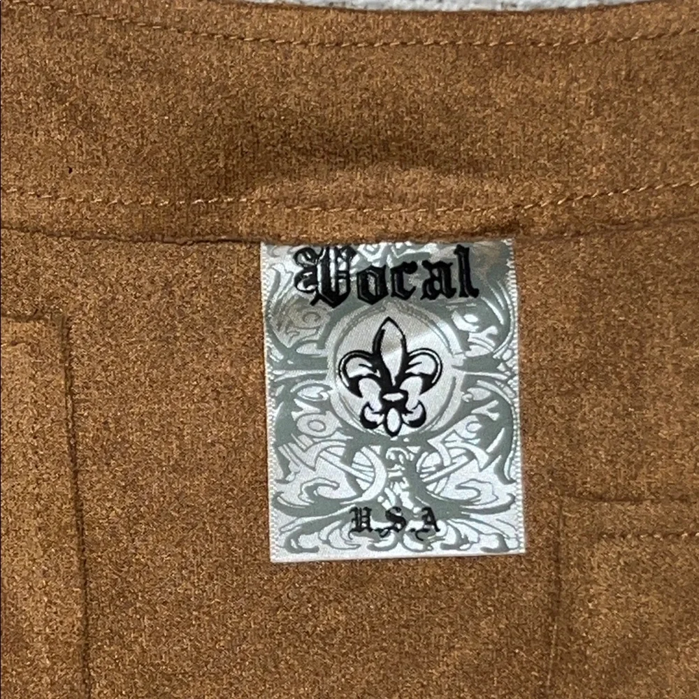 Vocal Tan Faux Suede Western Jacket with Fringe Size Small - Picture 5 of 6